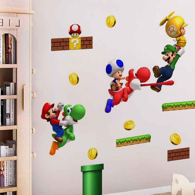 DEKOSH Mario Wall Decal Build a Scene Wall Stickers Peel & Stick Super Mario Party Decorations for Kids Room - Image 4